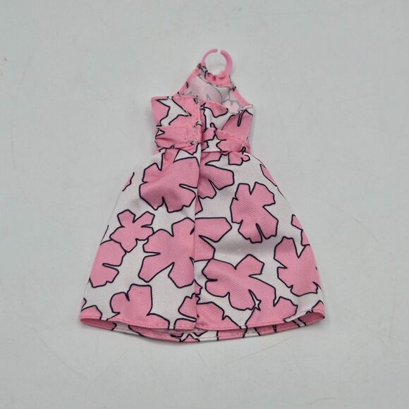 Barbie Doll Dress High Neck With Necklace Bubble Gum Pink & White Floral Pattern - Picture 4 of 6